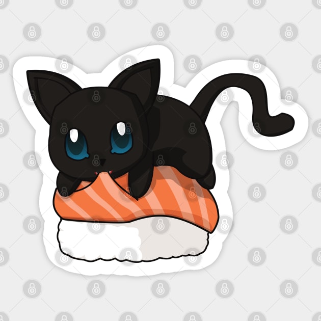 Black Cat Salmon Sushi Sticker by Myanko